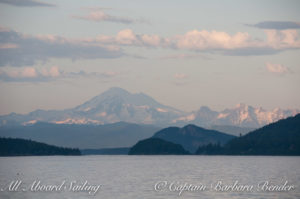 Obstruction Island and Mount Baker viewed from Upright Head, Lopez isand