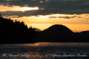 Sunset sail home, New Channel with Tip Top mountain Stuart Island