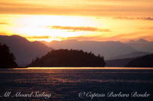 Sunset sail home, Limestone Point and Sentinel Island, Spieden Channel