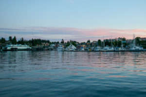 Sunset sailing into Friday Harbor