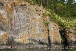 Clouded cliff face of Flattop Island