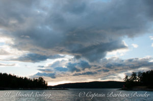 Clouds mirror the water over Pole Pass, Orcas Island