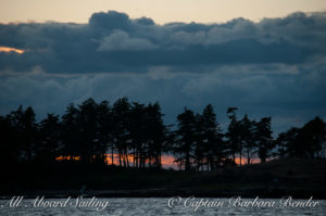 The sun sets over the San Juan Islands