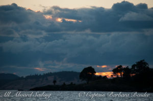 The sun sets over the San Juan Islands