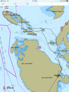 Route Map Sailing around Stuart Island 7-31-18