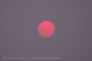 Sun set through forest fire haze