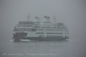 Wa state ferry in morning fog